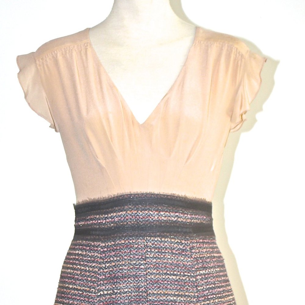 Rebecca Taylor Pink Beige Ruffle Sleeve Dress